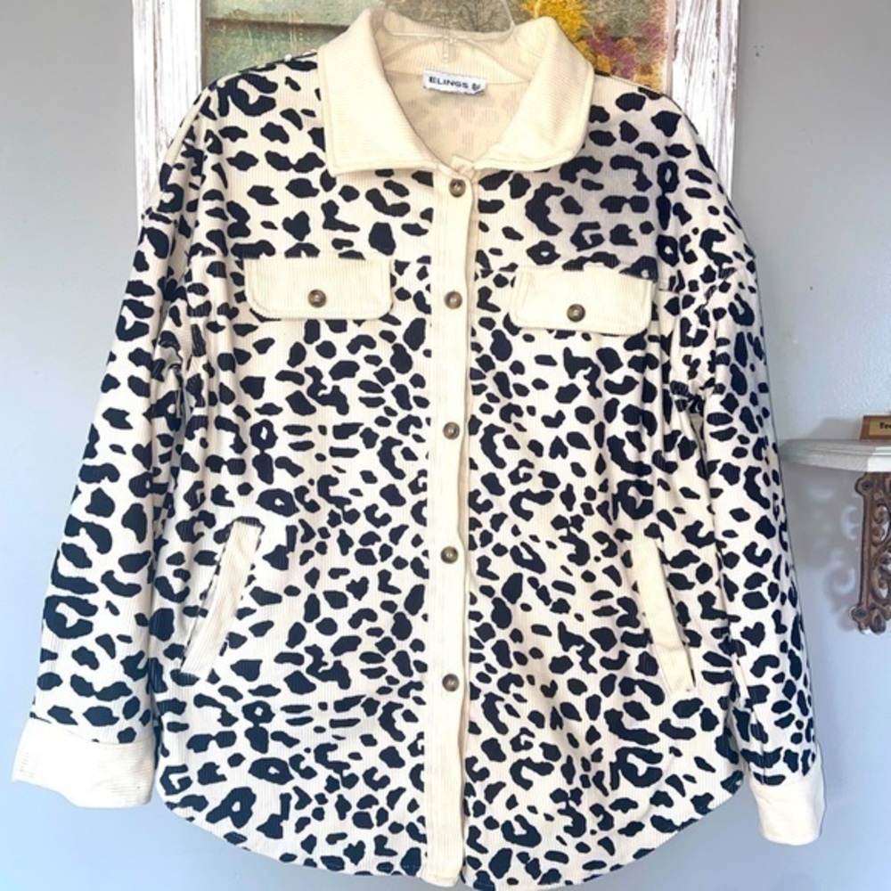 Women’s Elings Button Front Boho Cow Print Jacket/Top Large